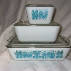 Vintage White and Blue Glass Baking Dishes